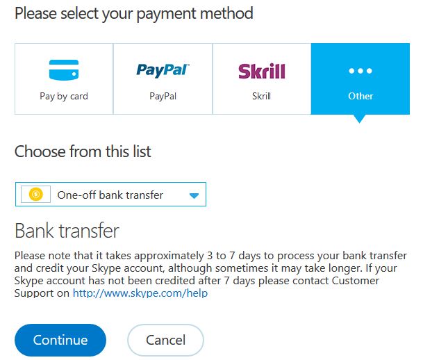 bank transfer payment option