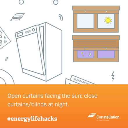 energy saving tip - open curtains facing the sun.