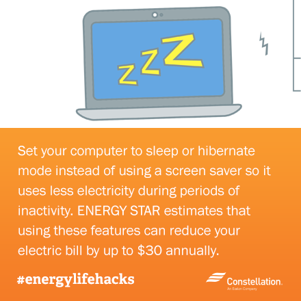 ways to save energy - set computers to sleep or hibernate mode