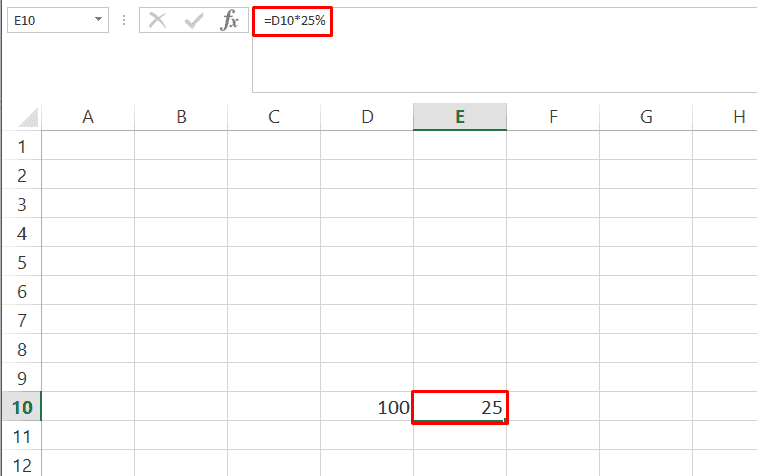 Получение процента от числа способ №2 в Excel