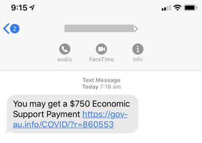 Fake economic support payment text
